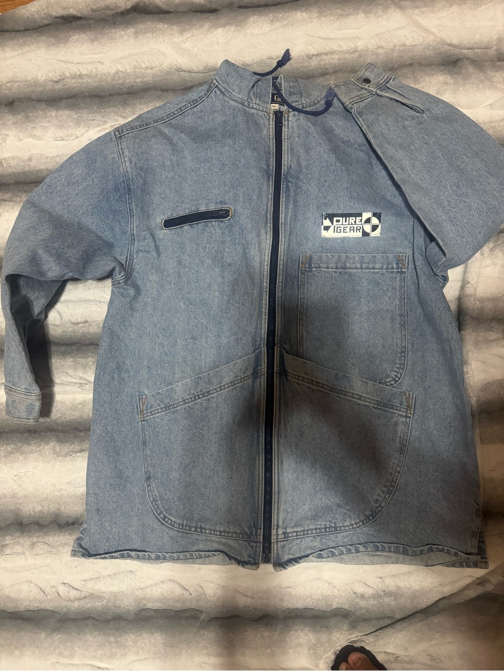 Men Light Blue Denim Jean Jacket with Front Zip